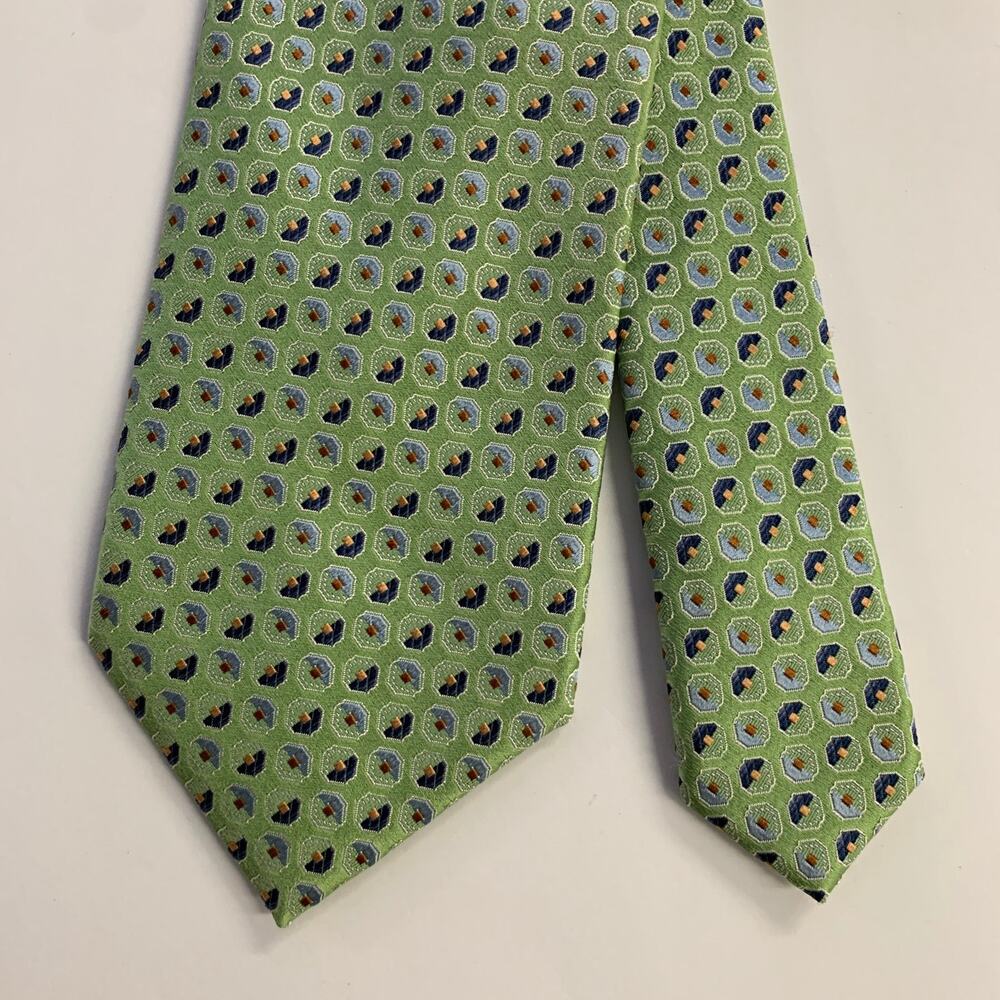 ERMENEGILDO ZEGNA One Size Green Blue Silk Tie